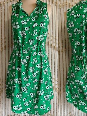 41 Hawthorne Green Floral Sleeveless V Neck Waist Tie Lightweight Summer Dress